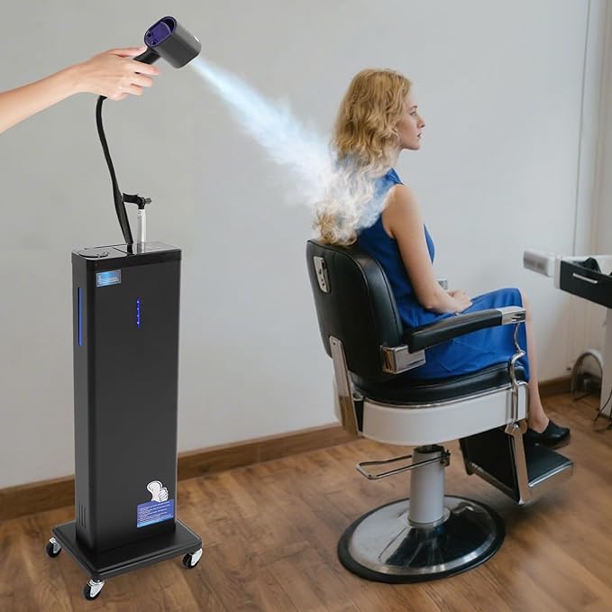 Nano Mist Hair Steamer, 9 Settings Adjustable Hair Salon Steamer, Professional Nano Mist Salon Hair Processor with 360°Swivel Wheels, 1300W Nanoscale Spray for Hair Care Hair Repair (Black)
