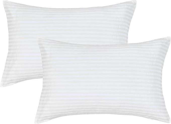 JELLYMONI 100% Natural Cotton Striped King Pillowcases Set, 2 Pack Satin Stripe Pattern Printed Pillow Covers with Envelope Closure (Pillows are not Included)