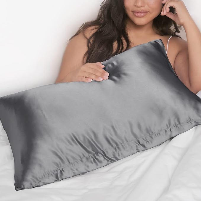 Kitsch Satin Pillowcase, Softer Than Silk Pillow Cases, Cooling Pillow Covers, King Size Pillow Cases Set of 2, Satin Pillowcase with Zipper for Hair, Skin & Quality Sleep, 19"x36" Charcoal, 2pcs
