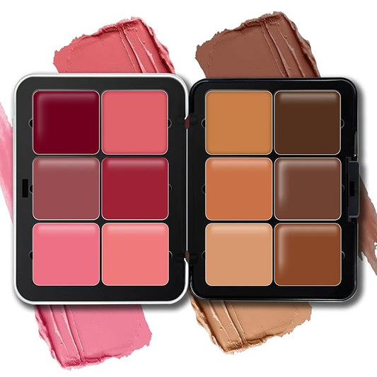 Cream Blush & Concealer Palette, 12 Colors, Long Wearing, Smudge Proof, Blendable Matte Finish, Face Makeup (02)