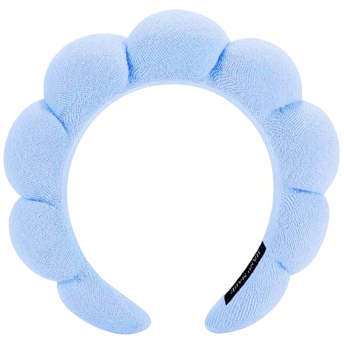 Spa Headbands for Washing Face or Makeup, Sponge Bubble Skincare Headbands, Puffy Terry Cloth Hairband for Women, Skin Care Makeup Headwear Hair Accessories for Girls(Blue)