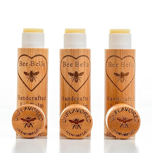 Bee Bella Lip Balm, Unscented (Unflavored), 3 Pack - Hydrating, Moisturizing Lip Care, 100% Natural, Original Organic Beeswax with Vitamin E, Handmade in USA