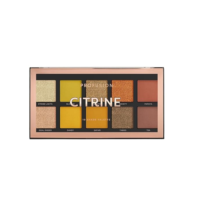 Profusion Cosmetics 10 Shade Eyeshadow Palette - High Pigmented Multi-Finish Colors, Vegan & Cruelty-Free, Create Stunning Looks On-the-Go - Travel-Friendly & Versatile Makeup, Citrine