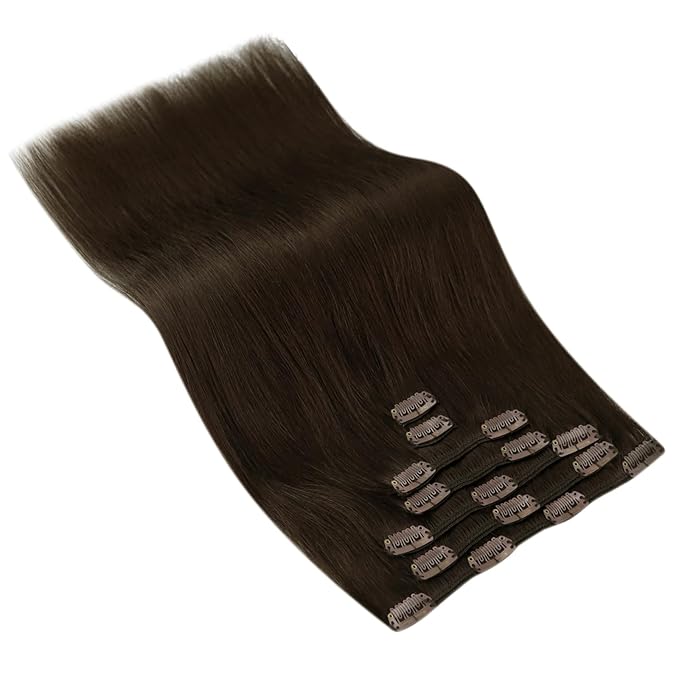 Ve Sunny Brown Clip in Hair Extensions Human Hair Clip in Extensions Dark Brown Hair Extensions Clip ins Long Hair Extensions Real Human Hair Clip in Natural Look 20inch 7pcs 120g