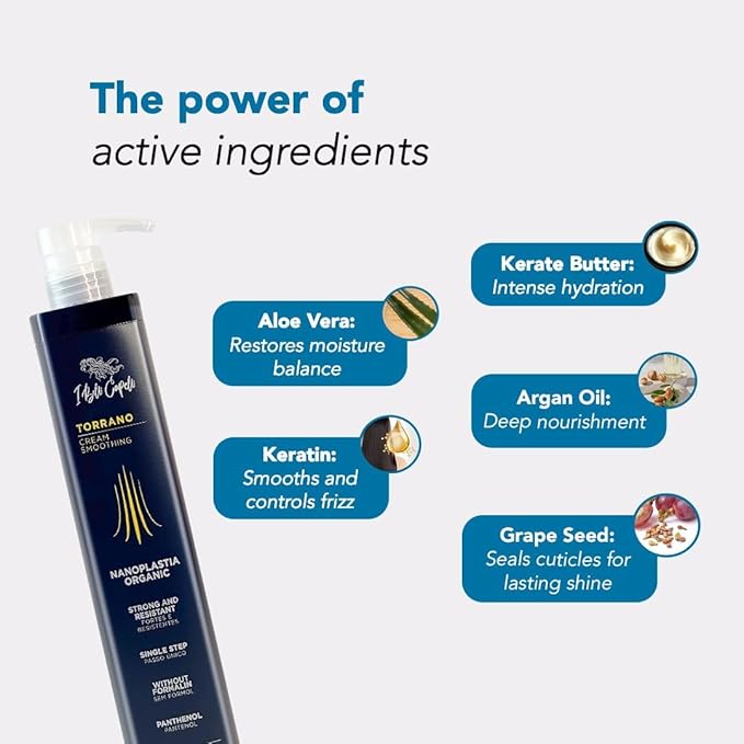 I Belli Capelli Torrano Cream Keratin Hair Treatment Straightening in 1 Step, Formaldehyde Free-Nanoplastia Para Alisar Cabello, Keratina Organica Sin Formol Para Alisar el Pelo (2-Pack - 500ml each)