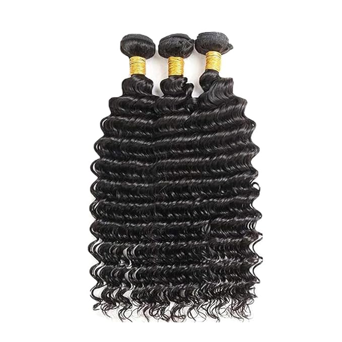 28 30 32 Inch Bundles Human Hair Natural Black Deep Wave Bundles Niegmeag Unprocessed Virgin Soft and Silky Remy Hair Extensions Double Weft Color 1B Deep Wave Bundle
