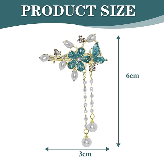 Camellia Flower Hair Clips for Women Vintage Pearl Tassel Barrettes Wedding Birthday Mother's Day Hair Decoration