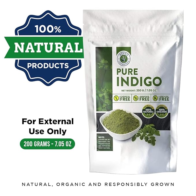 Indigo Powder for Hair Organic Black, Pure Henna Powder for Hair Natural Indigo Hair Dye Kit, 200 Grams (7.5 Ounces)