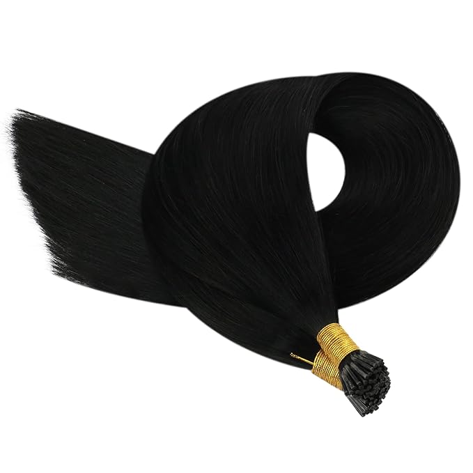 YoungSee I Tip Hair Extensions Black Human Hair Extensions I Tip Jet Black 24Inch 50g I Tips Hair Extension Real Human Hair Long Hair Extension Tip Natural Look for Black Women 50s
