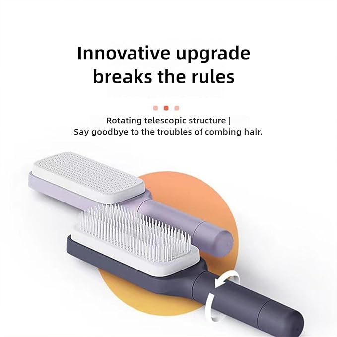 Anti-Static Self Cleaning Hair Brush,Easy Clean Retractable Hair Brush,Cleaning Retractable Massage Comb for Effortless Hair Removal and Cleaning (Purple)