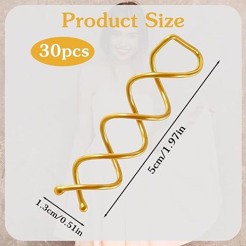 30 Pcs Spiral Hair Pins, Spin Pins for Hair, Alloy Spiral Bobby Pins, Bun Twist Spiral Hair Pins with Non-scratch Rounded Tips for Women Bun Hair Style (Gold)