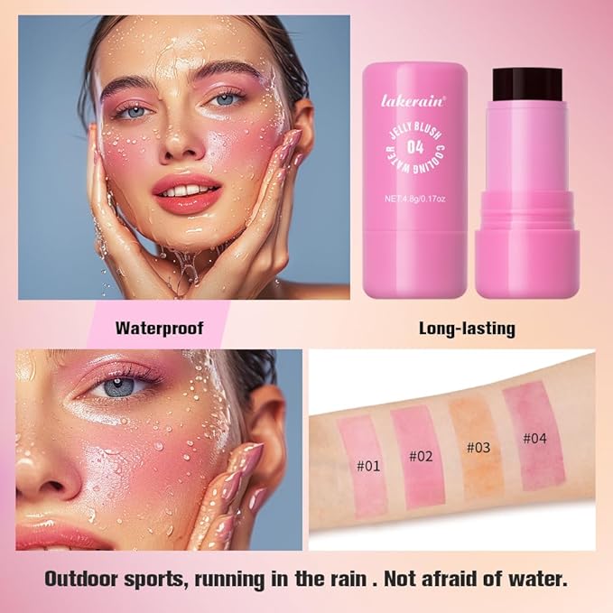 Multi-Use Cooling Water Jelly Blush/Lip Tint & Eye Shadow - Sheer Stain withBuildable Watercolor Finish - Long-Lasting Moisture - 1,000+ Swipes Per Stick - Jelly Texture for Lip & Cheek (Berry)