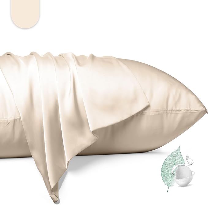 100% Mulberry Silk Pillowcase 2 Pack,Standard Size Silk Pillow Cases for Hair and Skin,Silky Smooth Bed Pillow Cover with Hidden Zipper,Natural Silk Pillow Case Set of 2 (Beige, Standard 20X26)