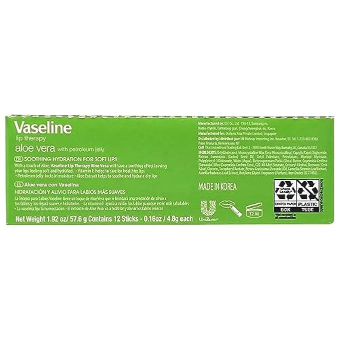 Vaseline Lip w/o Backer Card Aloe - 12 pack box
