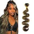 Honey Blonde Bundles Human Hair Highlight Body Wave Bundles Niegmeag Brazilian Virgin Remy Hair Single Bundle 12 Inch 2 Tone Black and Blonde Body Wave Bundle