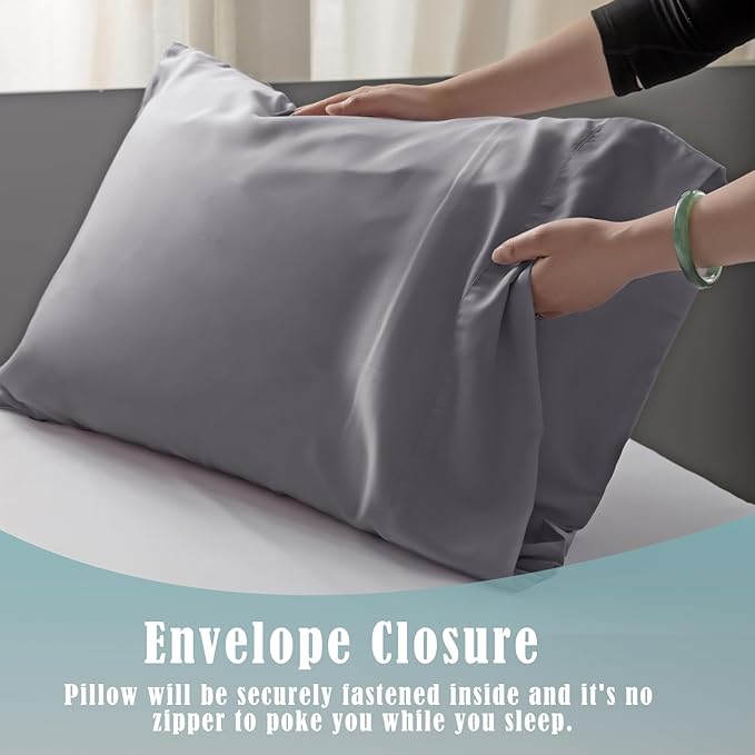 TELUS Pillow Cases King Size 2 Pack, Bamboo Rayon & Lyocell Pillowcase with Envelope Closure, Cooling Breathable Pillow Cover for Hot Sleeper & Night Sweats, 20x40 inch, Deep Grey