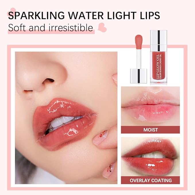 Yasovigi Hydrating Lip Oil Plumping Lip Tint Moisturizing Lip Gloss, Transparent Lip Balm Care Stick Nourishing Repairing Non-sticky, Moisture&Lighten Lip Lines (Pink + Rosewood)