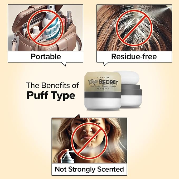 I DEW CARE Biotin Clarifying Dry Shampoo - Tap Secret Original Duo Set | Strengthening & Volumizing, Powder Type, Refillable, Travel size, Non-aerosol, Korean Ginseng, Stocking Stuffers, 0.26 Oz * 2ea