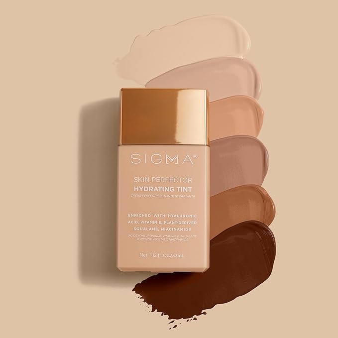 Sigma Beauty Skin Perfector – Hydrating Skin Tint Foundation for Lightweight, Buildable Coverage, With Hyaluronic Acid, Niacinamide Serum, and More (5 Dark Golden Tint, 1.12oz)