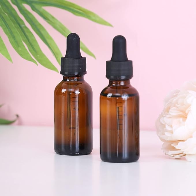 1 oz Dropper Bottle 12 Pack Amber Glass Boston Bottles 30ml with Eye Droppers Black Caps for Essential Oils, Perfume, Leak Proof Travel Bottles for Liquids