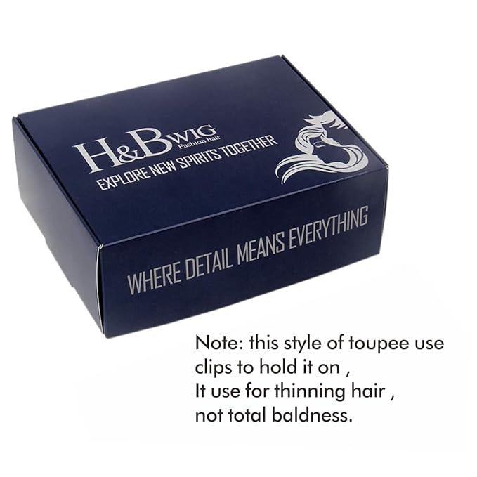 H&Bwig toupee for men,Men Short Toppers Hairpiece with toupee tape,Clips in Hair Extensions for Covering White Loss Hair, Glueless (Dark Brown)