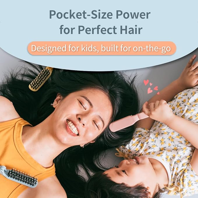 Uffy MiniPop Travel Hair Brush – Mini Folding Boar Bristles for Women, Men & Kids | Kid-Friendly Compact Comb for Wet & Dry Hair, Curly or Straight | Pocket-Size Detangler - Pink Lilac