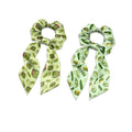 2 Pcs Light Green Yoga Hair Scrunchies with Ribbon Pickle Ribbon Scrunchies for Ponytail Womens Elastic Satin Hair Ties Knotte Bow