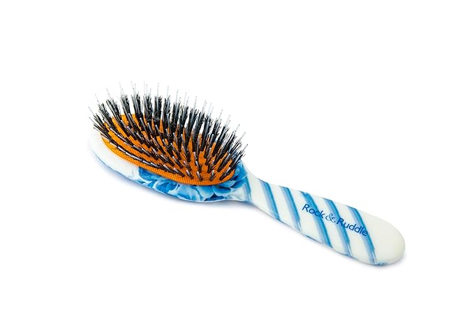 Rock & Ruddle Natural Mixed Boar Bristle Hair Brush for Women and Kids (Small/Travel Size, 17.5cm - Perfect for Wet or Dry Hair, Detangling Smoothing Blowdrying - Made in UK - English Blue