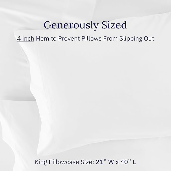 California Design Den Luxuriously Soft 600 Thread Count 100% Cotton King Size White Pillowcase Set of 2, Fits King Pillows
