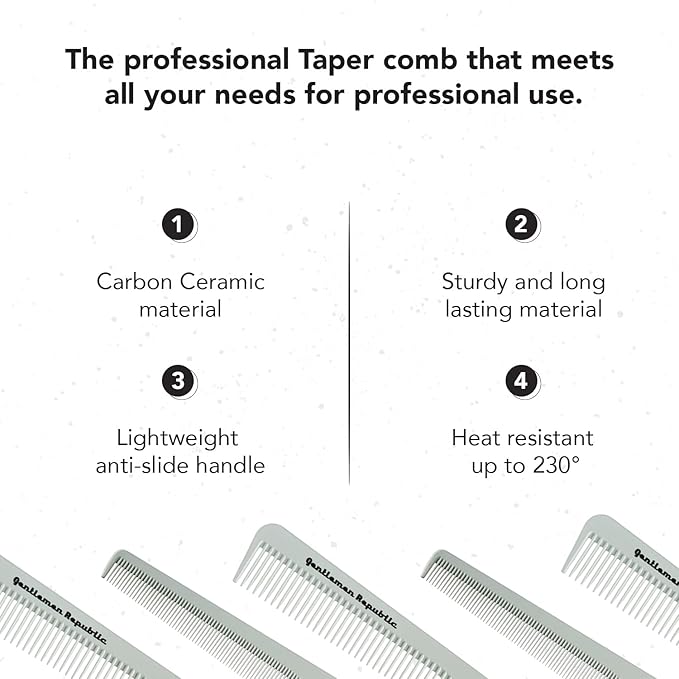 Gentlemen Republic Taper Comb for Fades, Blending and Men Hair Cuts – Soft Round Tips, Soft Touch, Strong Teeth with Strong Body – Made for Barbers, at-home Grooming and Styling