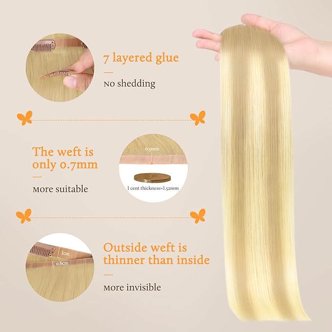 DOORES Seamless Clip in Hair Extensions Real Human Hair, DirtyBlonde Mixed Platinum Blonde 120g 7pcs 24 Inch, Invisible Edge Hair Extensions Real Human Hair Clip in Remy Straight Hair