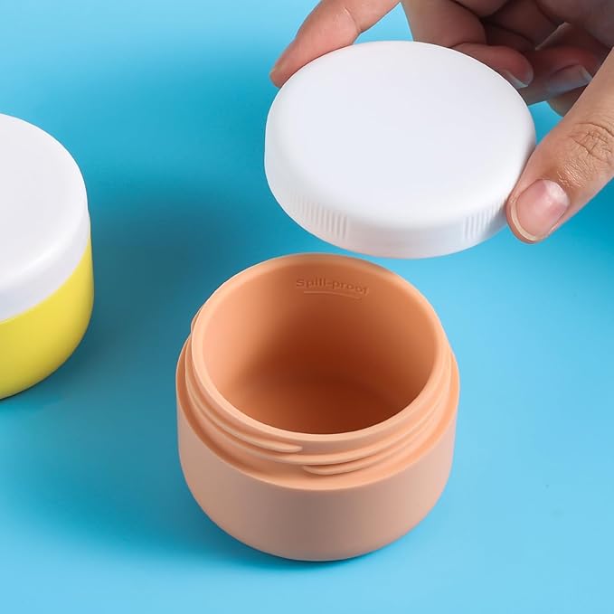 Travel Containers for Toiletries, Silicone Cream Jars BPA-Free, Leak-proof 2oz Travel Size Containers, Portable Size Silicone Jars with Lid for Cosmetic Face Hand Body Cream (4 Pack)
