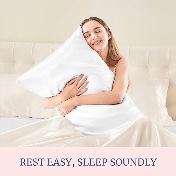 BEDELITE Satin Pillowcase for Hair and Skin, Super Soft and Cooling Similar to Silk Pillow Cases 2 Pack with Envelope Closure, Gift for Women Men(20"x36" King Size, White)