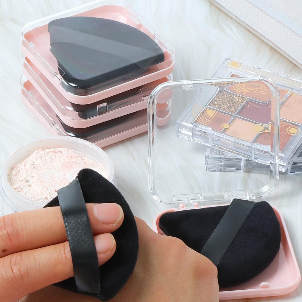 Ocim 4 Pcs Triangle Powder Puffs for Face Powder,Soft Velour Triangular Beauty Puff,Makeup Pressed, Baking & Setting Powder Sponge Applicator Pads with Case,black
