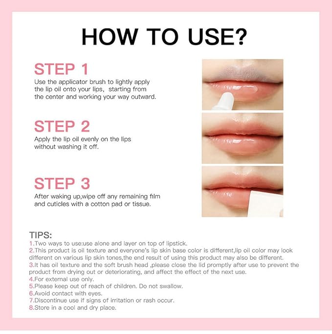 MAEPEOR Glowing Lip Oil 7 Colors Hydrating Lip Balm Nourishing Lip Care Lip Treatment Glossy Finish Non-sticky Moisturizing Lip Balm (07 Rose)