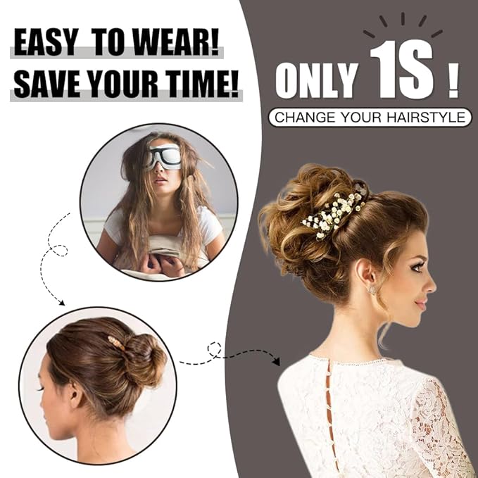 HMD Tousled Updo Messy Bun Hair Piece Hair Extension Ponytail With Elastic Rubber Band Updo Bun Synthetic Hairpieces for Women
