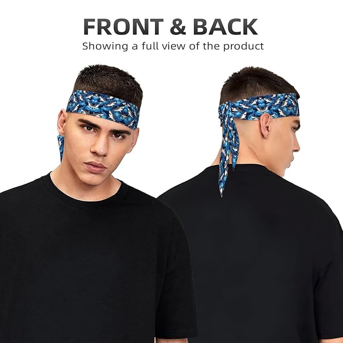 Boys Girls Sports Sweatbands, Boho Style Long Hair Band for Running Travel Spa, Lovely Cool Dinosaur And Ocean Sharks Headdress Hair Decor