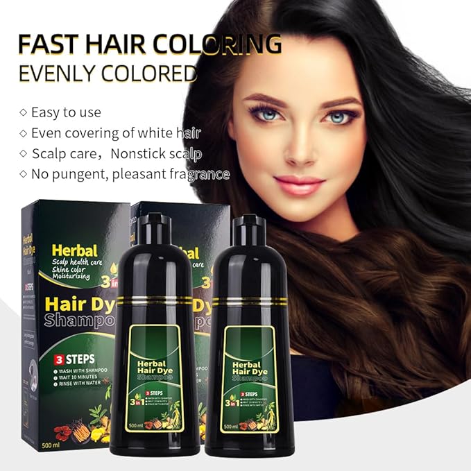 Dark Brown Hair Dye Shampoo 3 in 1 Herbal Natural Dye Cover Gray, for Women/Men Hair Color for Grey Coverage (Dark Brown)