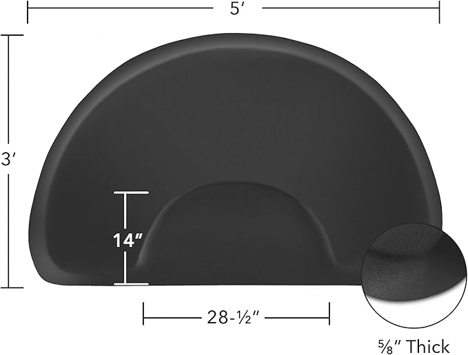 Saloniture 3 ft. x 5 ft. Salon & Barber Shop Chair Anti-Fatigue Floor Mat - Black Semi Circle - 5/8 in. Thick