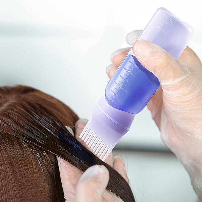 ELANE 4 Pack Hair Oiler Comb Bottle,Root Comb Applicator Bottle for Hair Oil Scalp Hair Oiling Applicator(2Black+2Purple)