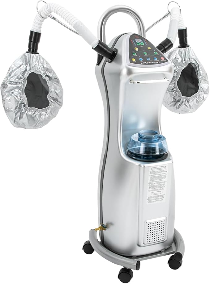 Steamer for Hair Salon,Ozone Micro Mist Hair Steamer, 650W Hair Salon Professional Ozone Hair Steamer Free Standing Color Processor with Dual Caps,Rolling Base for Deep Hair Care Repair, Hair Styling