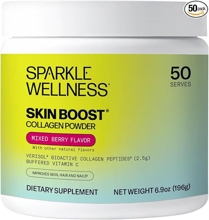 Sparkle Wellness VERISOL Bioactive Hydrolyzed Collagen Peptides | Collagen Powder Supplement with Vitamin C for Skin, Hair & Nail Health | Skin Boost (Mixed Berry) [50-Serves]