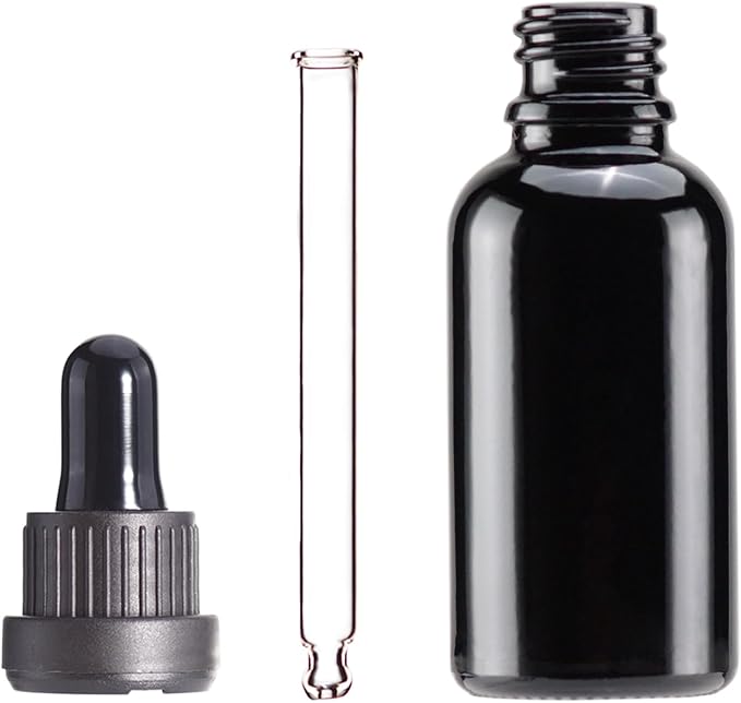 YIZHAO Black Glass Dropper Bottle 1oz, Tincture Bottles with Glass Dropper, for Essential Oils, Aromatherapy, Cosmetic, Laboratory, Pharmacy, Liquids, Travel –12 Pcs