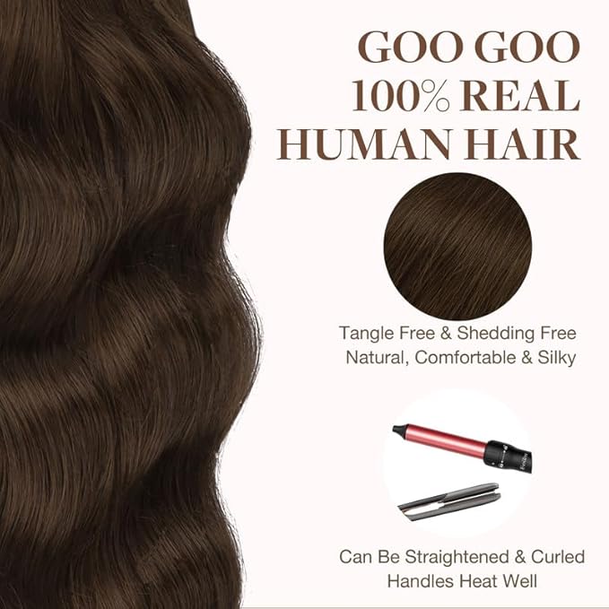 GOO GOO Tape in Hair Extensions Human Hair, 4A Chocolate Brown, 22inch 100g 40pcs, Skin Weft Seamless Invisible, Silky Straight with Thick Ends, Remy Human Hair