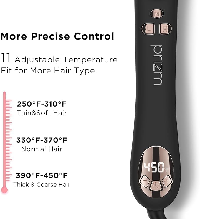 Prizm 1.25inch/32mm Automatic Curling Iron for Big Curler, Rotating Curling Wand Up to 450°F, LCD Display, Auto-Shut Off & Dual Voltage, Negative Ion