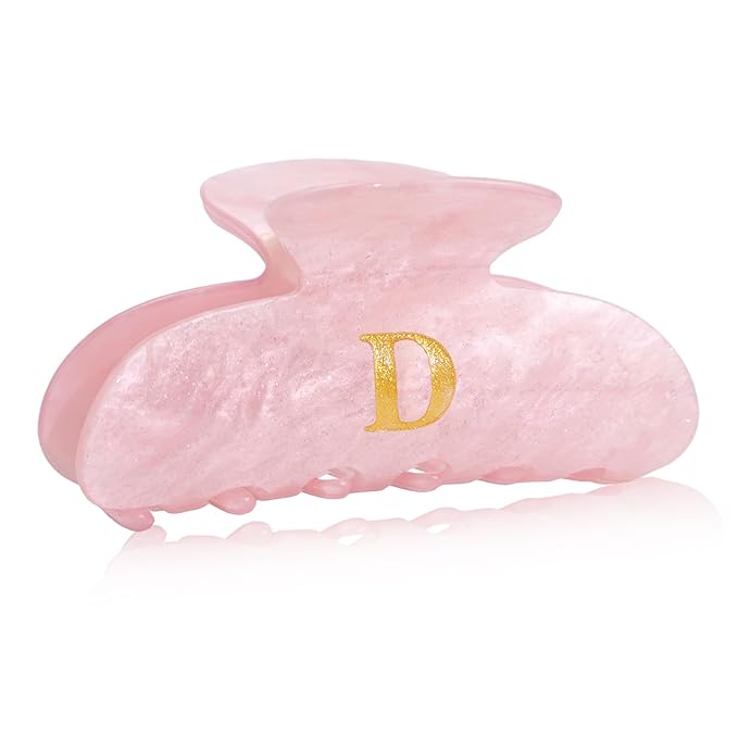 Acrylic Letter Hair Clips for Women - Pink Monogram Hair Claw Alphabet Large Hair Clip, Fashion Glitter Claw Clips Elegant And Durable Hair Accessory, Letter D