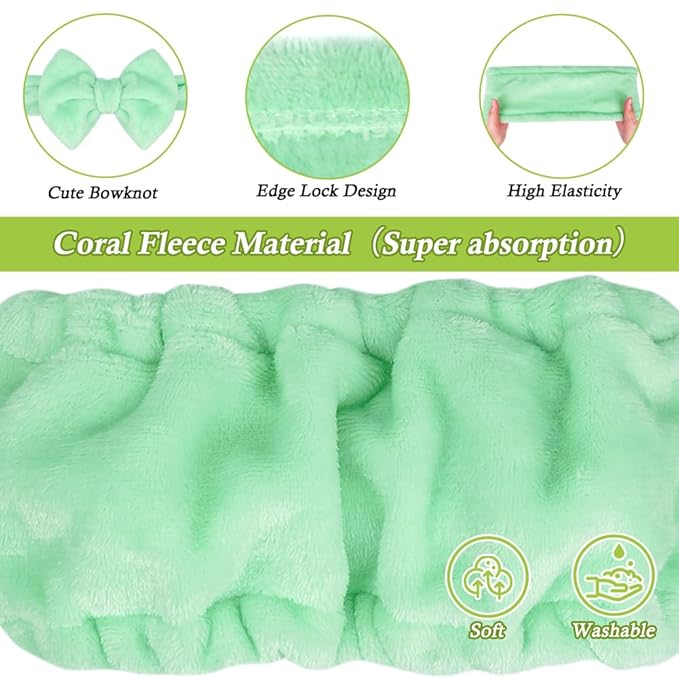 Shintop Makeup Headband, Soft Face Wash Headband with Cute Bow Elastic Spa Hairband for Skincare Facial Mask Showers（Light Green）