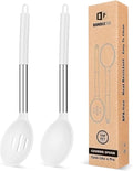 Pack of 2 Large Silicone Cooking Spoons,Non Stick Solid Basting Spoon,Heat-Resistant Kitchen Utensils for Mixing,Serving,Draining,Stirring (WHITE)