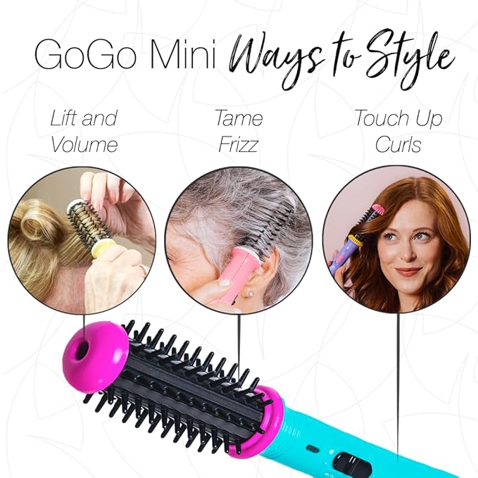 CALISTA GoGo Mini Heated Round Brush | Curl, Touch-Up, De-Frizz, Smooth, and Style Hair with Mini 7” Styling Tool | Heats to 365°F | Perfect Travel Tool | Dual Voltage (Cheetah)