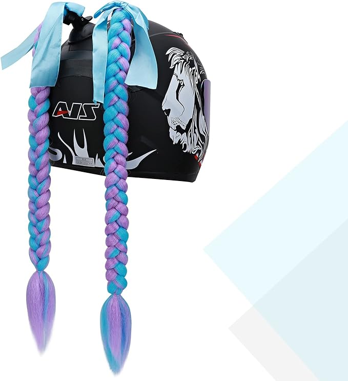 SEGO 1PCS/2PCS Helmet Pigtail Braids with Detachable Suction Cup Bowknot Ponytail Hair Many Colors (Helmet not Included)